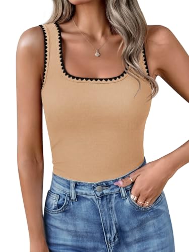 Yousify Square Neck Tank Tops for Women 2026 Summer Apricot Tank